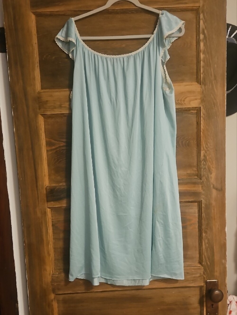 Vintage Light Blue Off-Shoulder Embroidered Nightgown - Picture 4 of 7